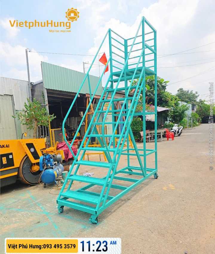 Gia công xe thang lấy hàng kho xưởng